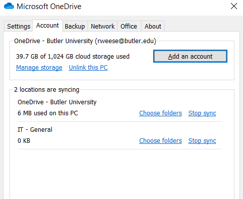 One Drive Sync Settings